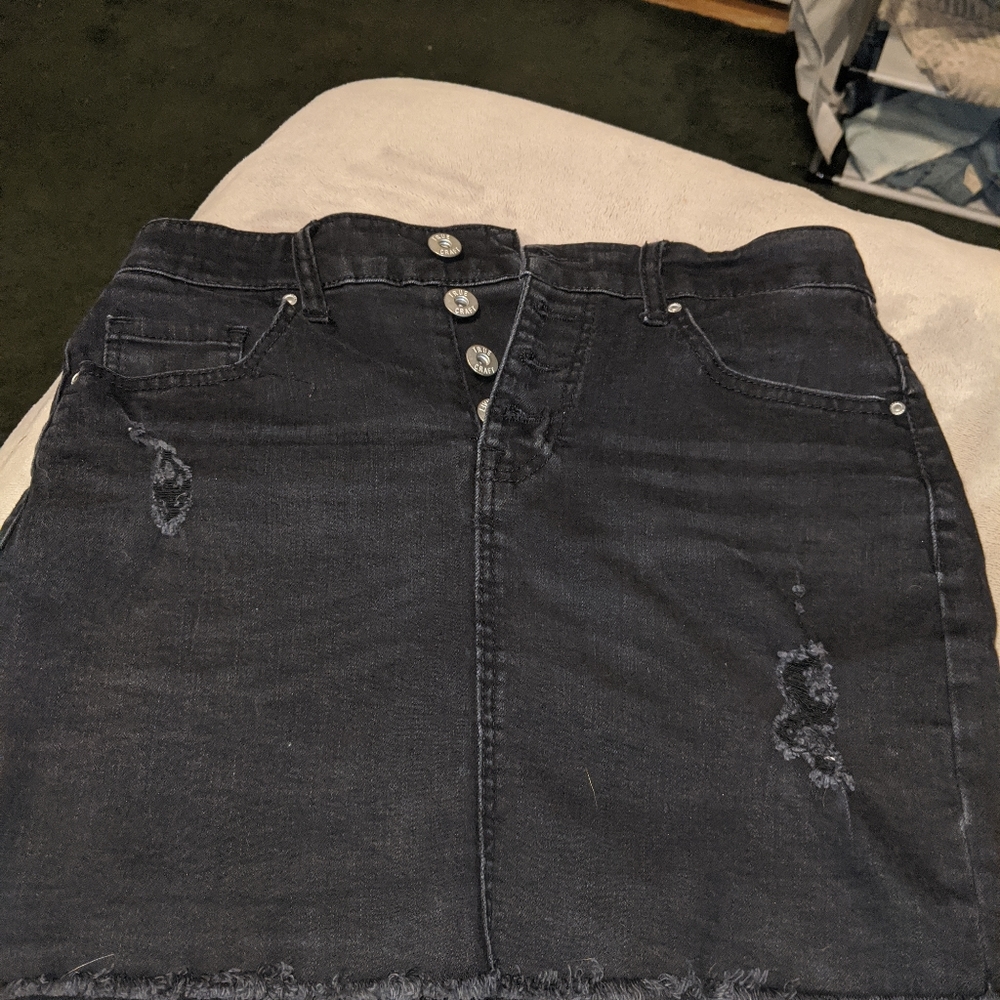 Black denim skirt with holes (PayPal only)